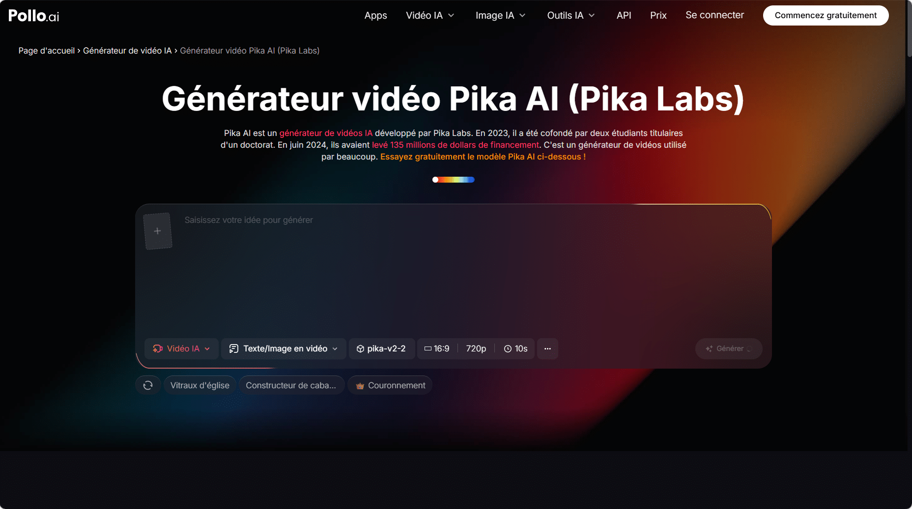 Générateur vidéo Pika AI sur Pollo AI